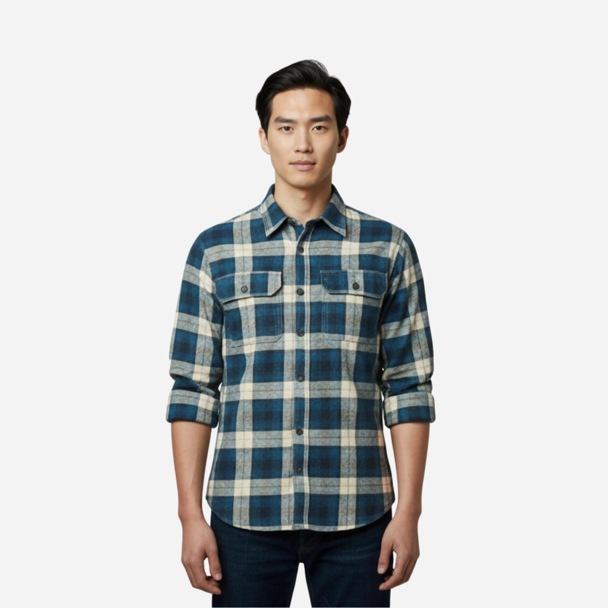 flannel-blue-model-front
